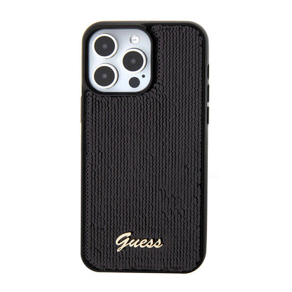 iPhone 15 Pro Kılıf Guess Orjinal Lisanslı Pullu Arka Yüzey Metal Yazı Logolu Sequin Script Kılıf