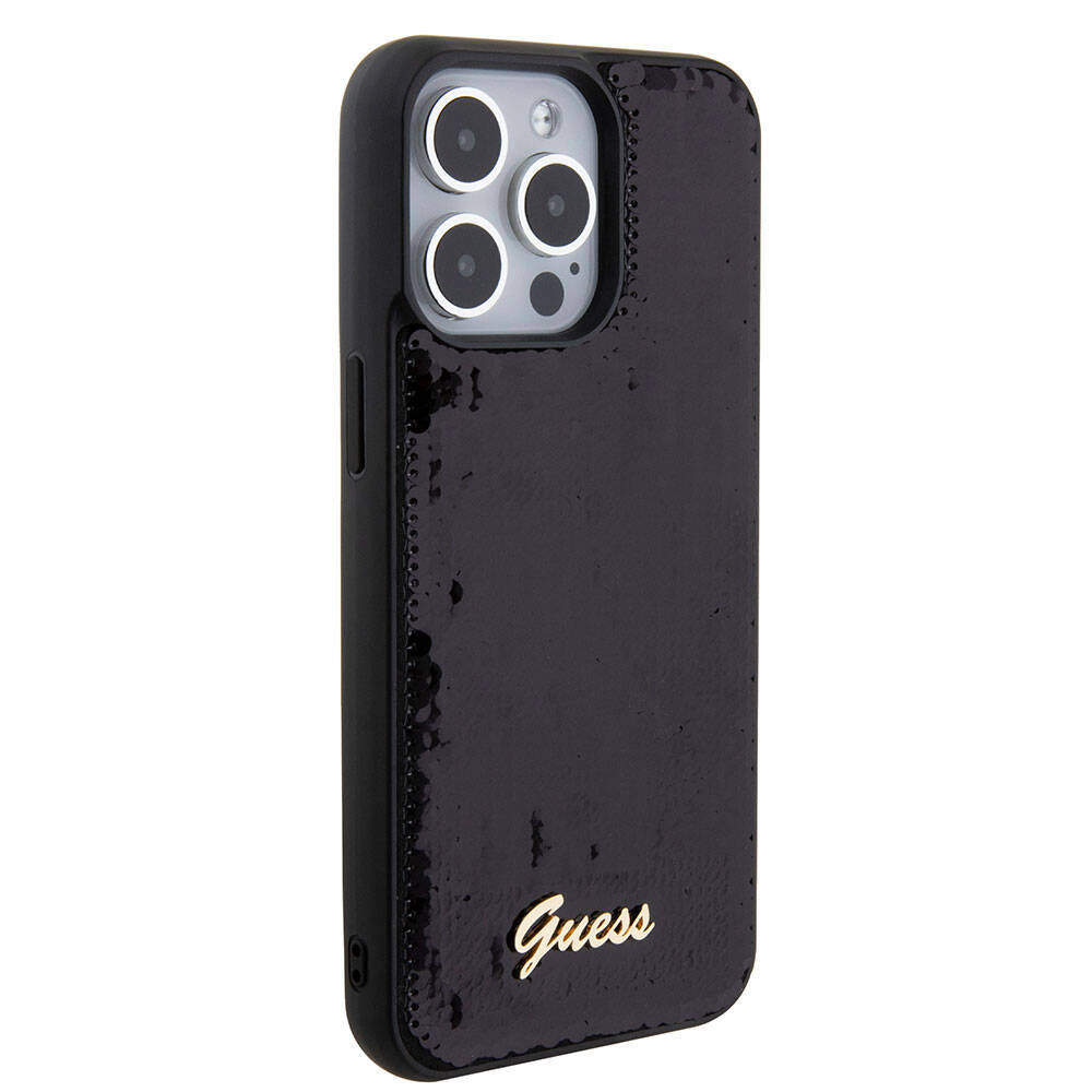 iPhone 15 Pro Kılıf Guess Orjinal Lisanslı Pullu Arka Yüzey Metal Yazı Logolu Sequin Script Kılıf