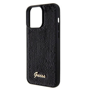 Apple iPhone 15 Pro Kılıf Guess Orjinal Lisanslı Pullu Arka Yüzey Metal Yazı Logolu Sequin Script Kapak