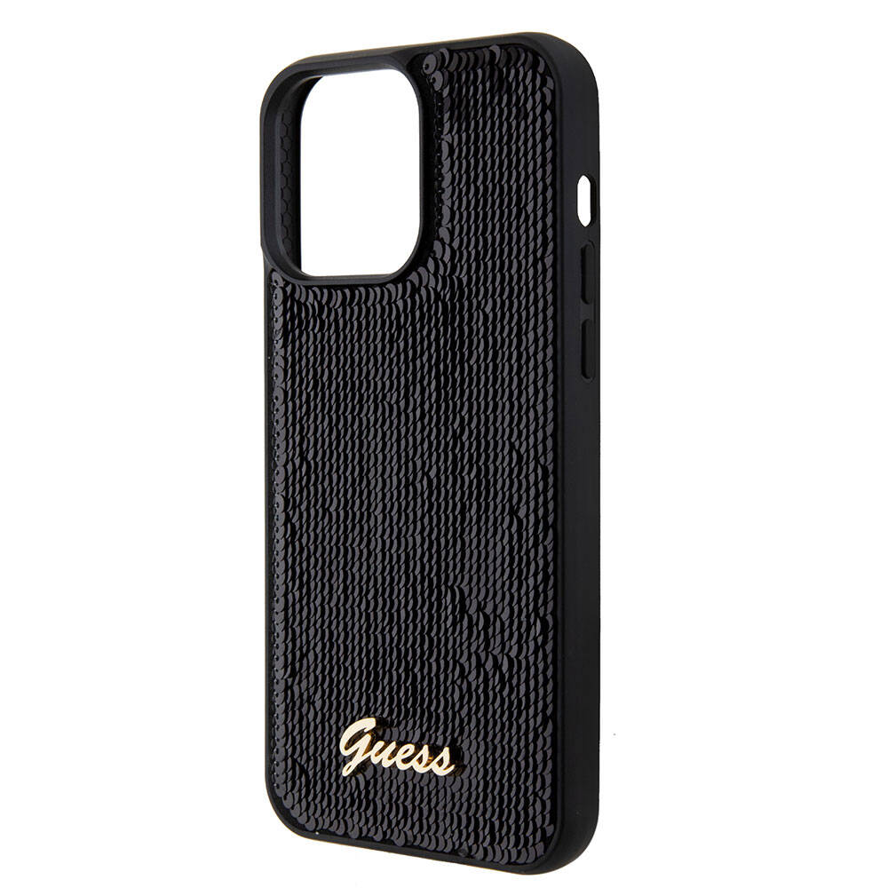 Apple iPhone 15 Pro Max Kılıf Guess Orjinal Lisanslı Pullu Arka Yüzey Metal Yazı Logolu Sequin Script Kapak