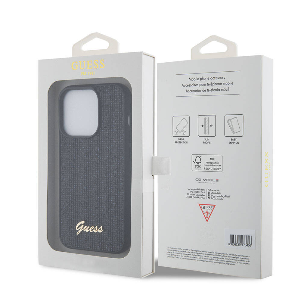 iPhone 15 Pro Kılıf Guess Orjinal Lisanslı Pullu Arka Yüzey Metal Yazı Logolu Sequin Script Kılıf