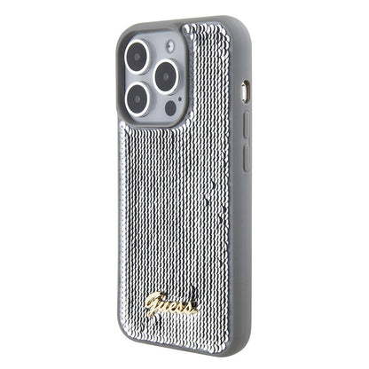 iPhone 15 Pro Kılıf Guess Orjinal Lisanslı Pullu Arka Yüzey Metal Yazı Logolu Sequin Script Kılıf