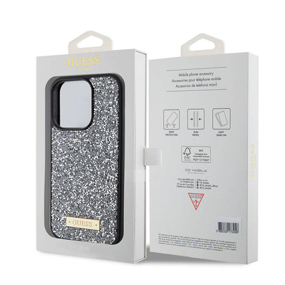 iPhone 15 Pro Kılıf Guess Orjinal Lisanslı Taşlı Arka Yüzey Metal Yazı Logolu Kılıf