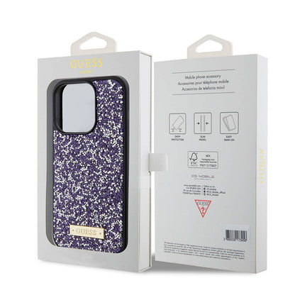 iPhone 15 Pro Kılıf Guess Orjinal Lisanslı Taşlı Arka Yüzey Metal Yazı Logolu Kılıf