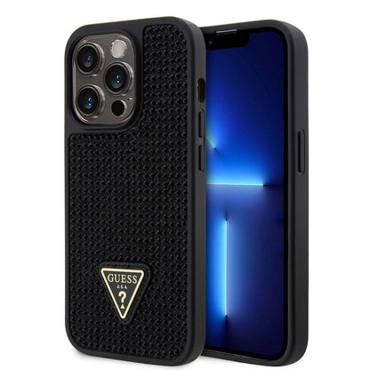 iPhone 15 Pro Kılıf Guess Orjinal Lisanslı Taşlı Arka Yüzey Üçgen Logolu Kılıf
