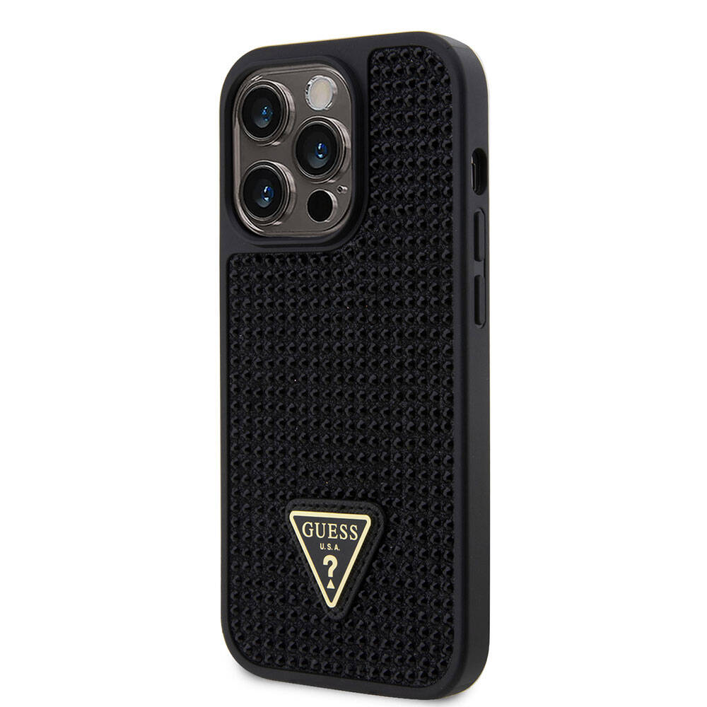 iPhone 15 Pro Kılıf Guess Orjinal Lisanslı Taşlı Arka Yüzey Üçgen Logolu Kılıf