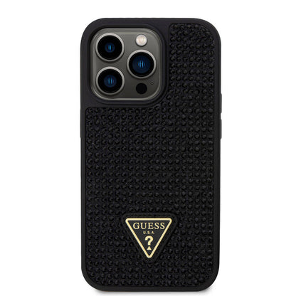 iPhone 15 Pro Kılıf Guess Orjinal Lisanslı Taşlı Arka Yüzey Üçgen Logolu Kılıf