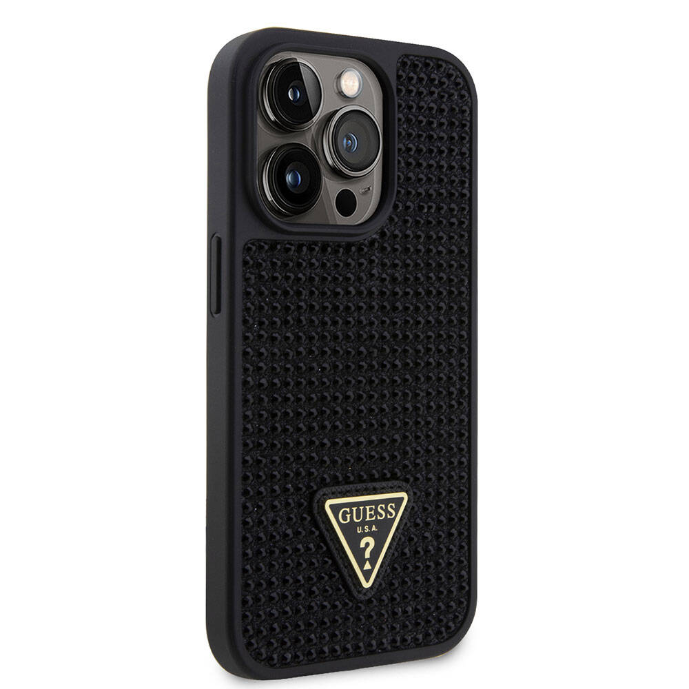 iPhone 15 Pro Kılıf Guess Orjinal Lisanslı Taşlı Arka Yüzey Üçgen Logolu Kılıf