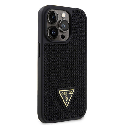 iPhone 15 Pro Kılıf Guess Orjinal Lisanslı Taşlı Arka Yüzey Üçgen Logolu Kılıf