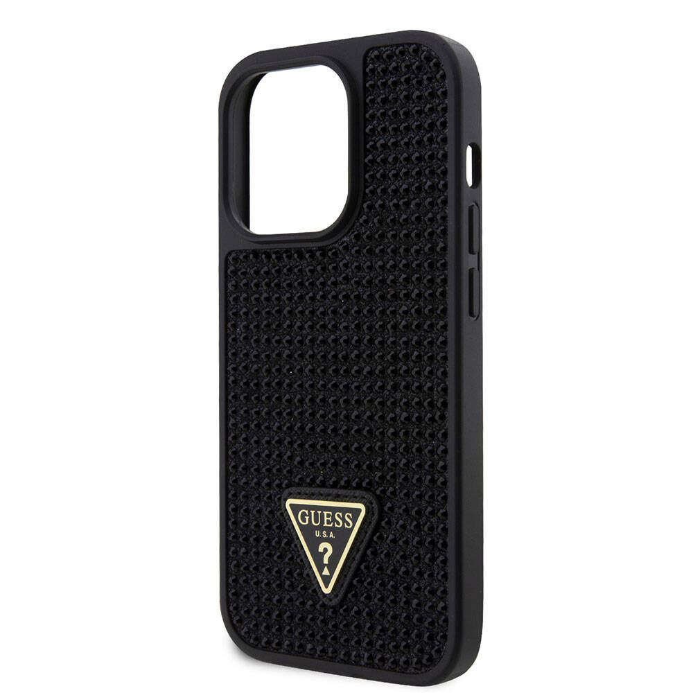 iPhone 15 Pro Kılıf Guess Orjinal Lisanslı Taşlı Arka Yüzey Üçgen Logolu Kılıf