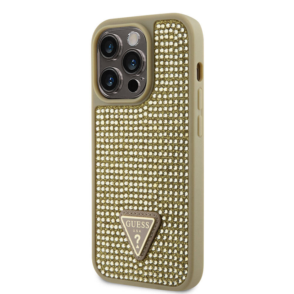 iPhone 15 Pro Kılıf Guess Orjinal Lisanslı Taşlı Arka Yüzey Üçgen Logolu Kılıf