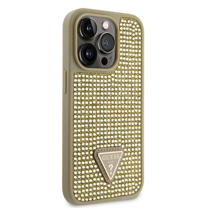 iPhone 15 Pro Kılıf Guess Orjinal Lisanslı Taşlı Arka Yüzey Üçgen Logolu Kılıf