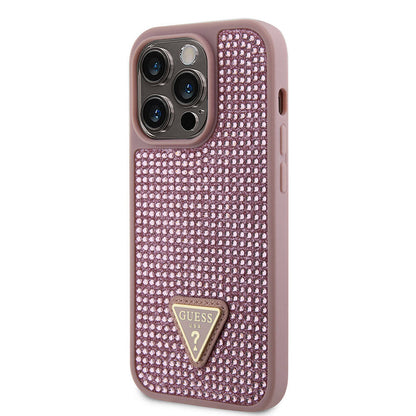 iPhone 15 Pro Kılıf Guess Orjinal Lisanslı Taşlı Arka Yüzey Üçgen Logolu Kılıf