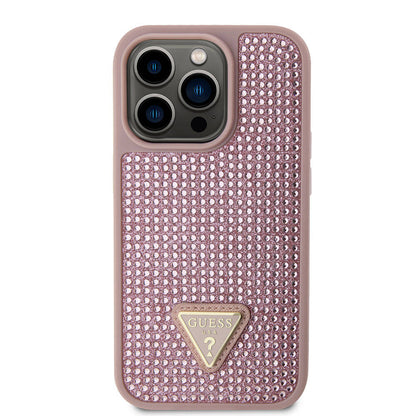 iPhone 15 Pro Kılıf Guess Orjinal Lisanslı Taşlı Arka Yüzey Üçgen Logolu Kılıf