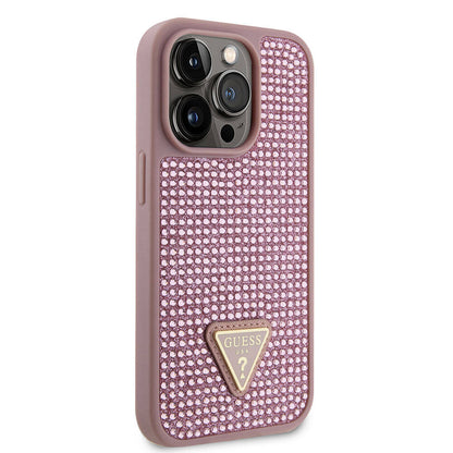 iPhone 15 Pro Kılıf Guess Orjinal Lisanslı Taşlı Arka Yüzey Üçgen Logolu Kılıf