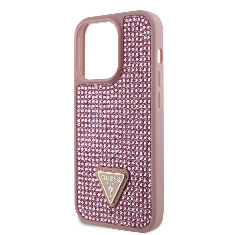 iPhone 15 Pro Kılıf Guess Orjinal Lisanslı Taşlı Arka Yüzey Üçgen Logolu Kılıf
