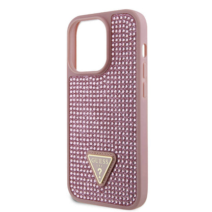 iPhone 15 Pro Kılıf Guess Orjinal Lisanslı Taşlı Arka Yüzey Üçgen Logolu Kılıf