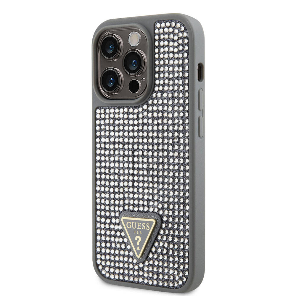 iPhone 15 Pro Kılıf Guess Orjinal Lisanslı Taşlı Arka Yüzey Üçgen Logolu Kılıf