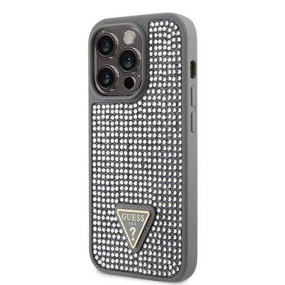 iPhone 15 Pro Kılıf Guess Orjinal Lisanslı Taşlı Arka Yüzey Üçgen Logolu Kılıf