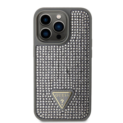 iPhone 15 Pro Kılıf Guess Orjinal Lisanslı Taşlı Arka Yüzey Üçgen Logolu Kılıf
