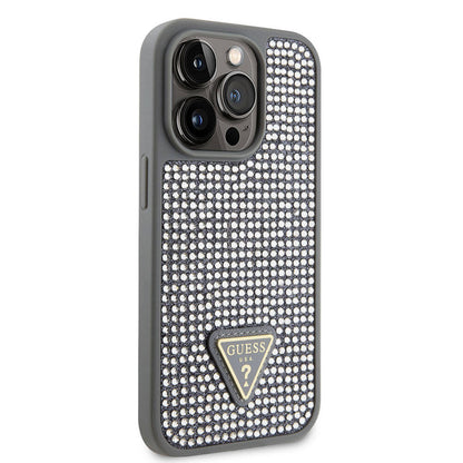 iPhone 15 Pro Kılıf Guess Orjinal Lisanslı Taşlı Arka Yüzey Üçgen Logolu Kılıf