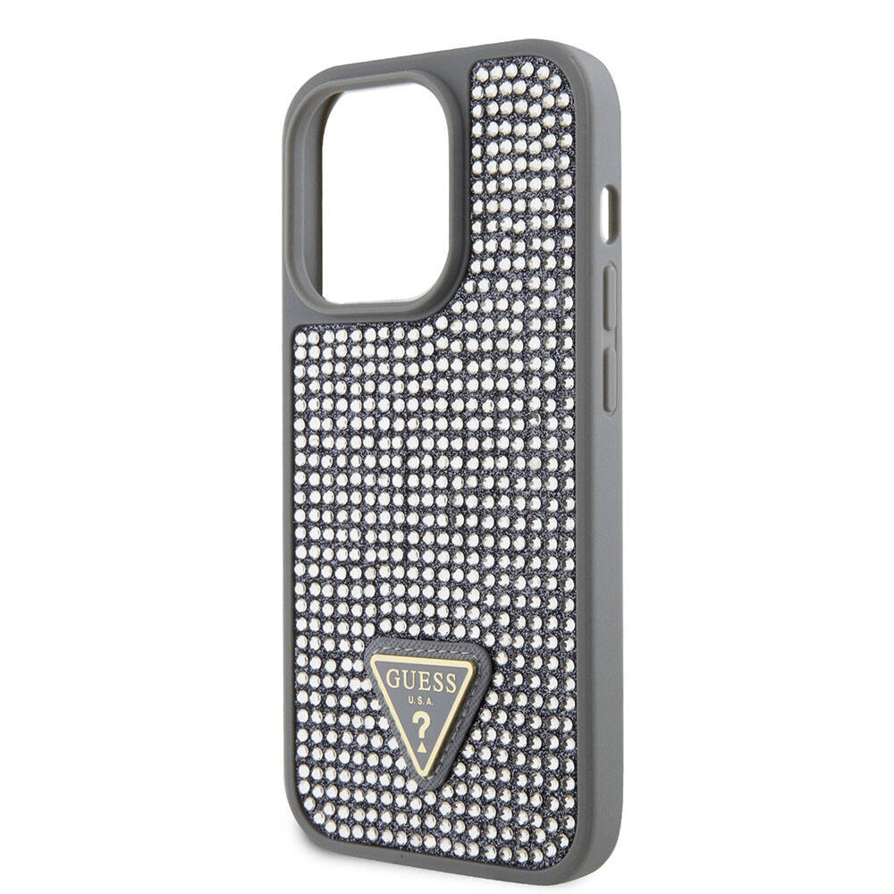 iPhone 15 Pro Kılıf Guess Orjinal Lisanslı Taşlı Arka Yüzey Üçgen Logolu Kılıf