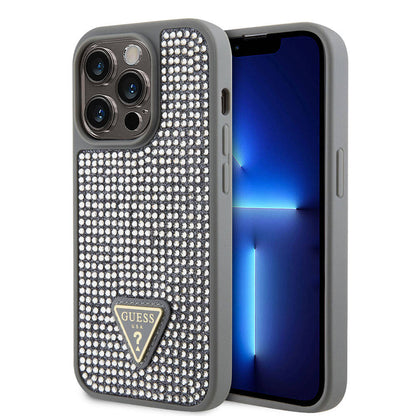 iPhone 15 Pro Kılıf Guess Orjinal Lisanslı Taşlı Arka Yüzey Üçgen Logolu Kılıf