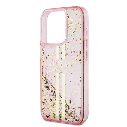 iPhone 15 Pro Kılıf Guess Orjinal Lisanslı Transparan Sıvılı Simli Altın Çizgili Kılıf