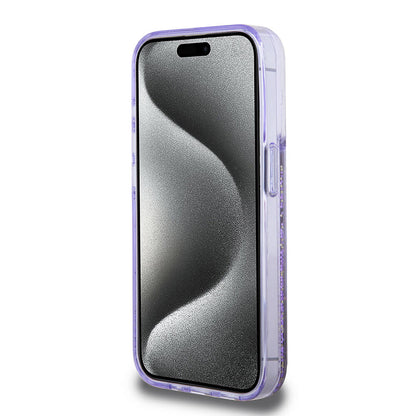 iPhone 15 Pro Kılıf Guess Orjinal Lisanslı Transparan Sıvılı Simli Altın Çizgili Kılıf