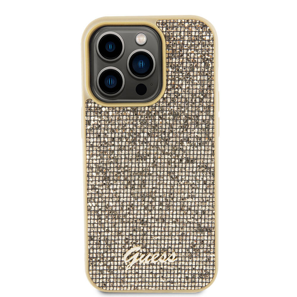 iPhone 15 Pro Kılıf Guess Orjinal Lisanslı Yazı Logolu Disco Script Metal Kılıf