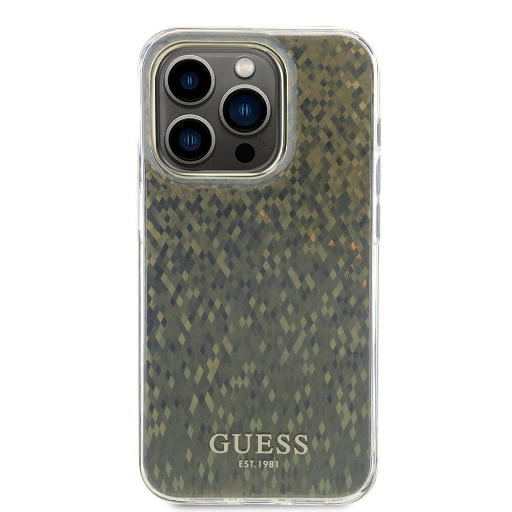 Apple iPhone 15 Pro Max Kılıf Guess Orjinal Lisanslı Yazı Logolu Mirror Disco Kapak