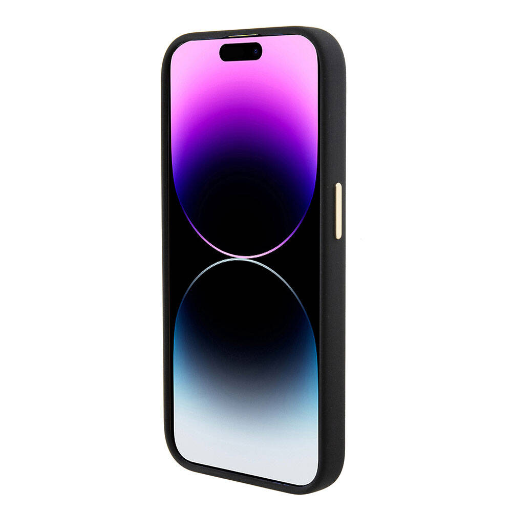 iPhone 15 Pro Kılıf Guess Orjinal Lisanslı Yazı ve Taşlı 4G Logolu Metal Kamera Çerçeveli Silikon Kılıf