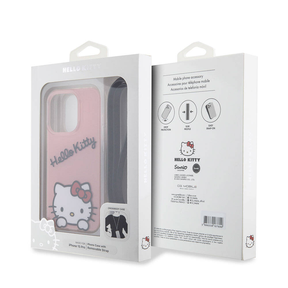 iPhone 15 Pro Kılıf Hello Kitty Orjinal Lisanslı Askılı Yazı ve İkonik Logolu Daydreaming Kılıf