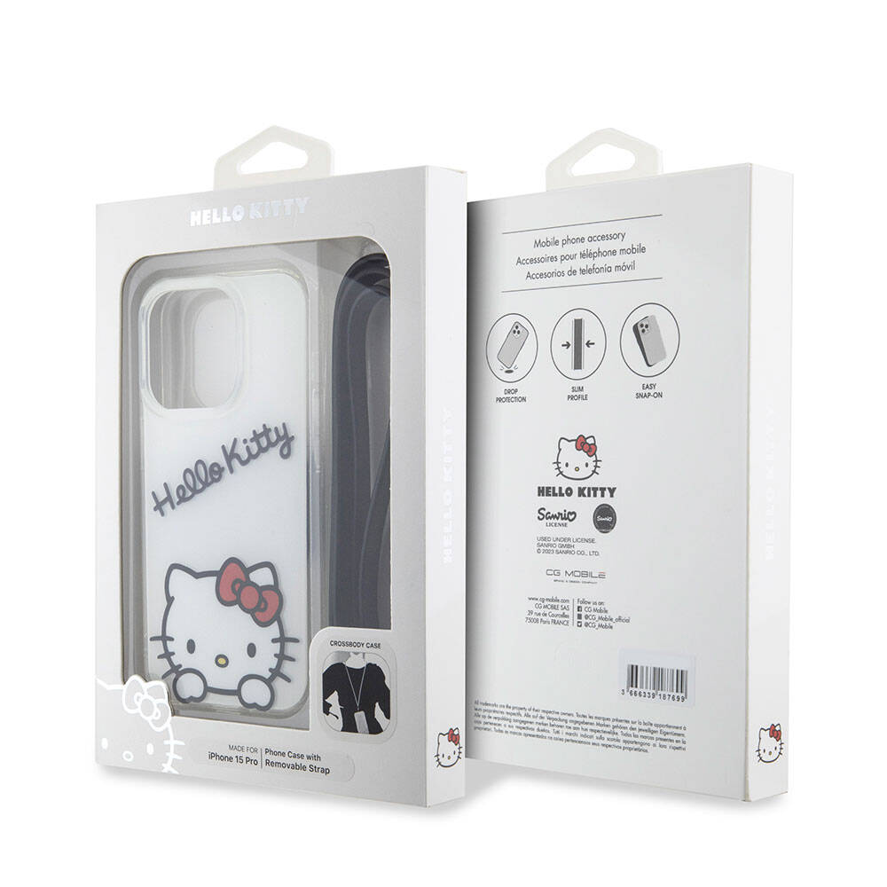 iPhone 15 Pro Kılıf Hello Kitty Orjinal Lisanslı Askılı Yazı ve İkonik Logolu Daydreaming Kılıf