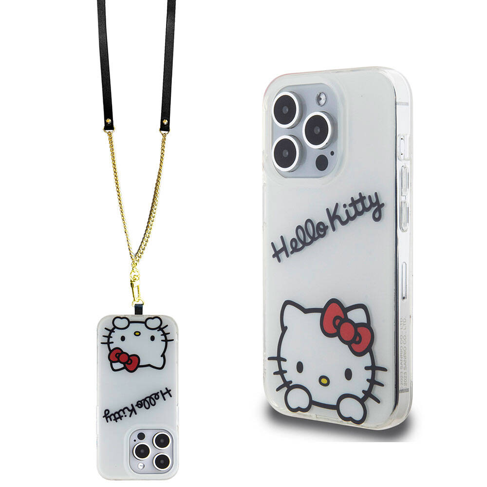iPhone 15 Pro Kılıf Hello Kitty Orjinal Lisanslı Askılı Yazı ve İkonik Logolu Daydreaming Kılıf