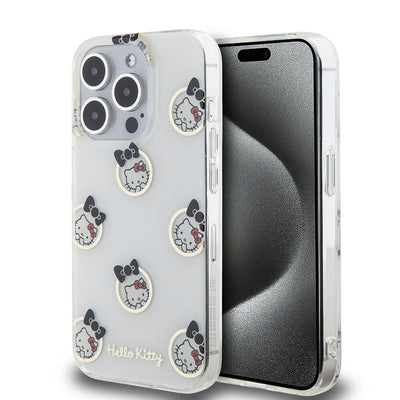 Apple iPhone 15 Pro Kılıf Hello Kitty Orjinal Lisanslı Elektroplating Kaplama Kabarcık Baskılı Kapak Siyah