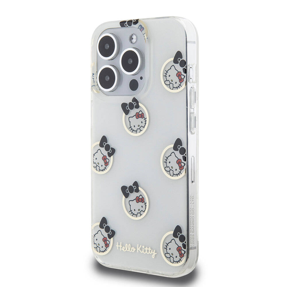 Apple iPhone 15 Pro Kılıf Hello Kitty Orjinal Lisanslı Elektroplating Kaplama Kabarcık Baskılı Kapak Siyah