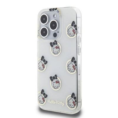 Apple iPhone 15 Pro Kılıf Hello Kitty Orjinal Lisanslı Elektroplating Kaplama Kabarcık Baskılı Kapak Beyaz
