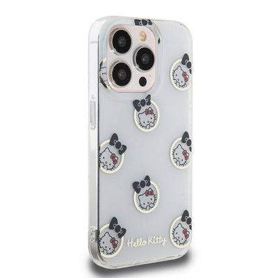 Apple iPhone 15 Pro Kılıf Hello Kitty Orjinal Lisanslı Elektroplating Kaplama Kabarcık Baskılı Kapak Beyaz