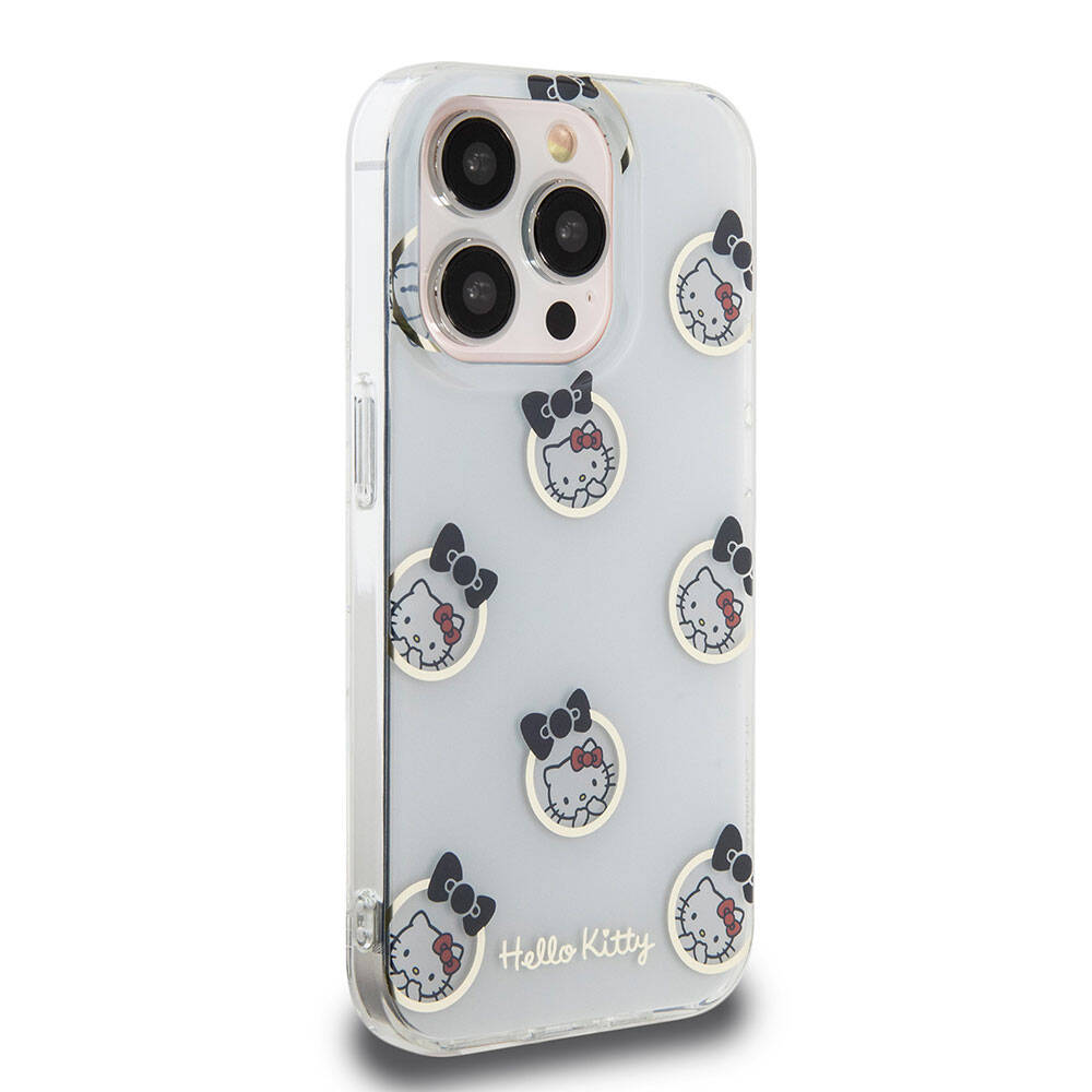 Apple iPhone 15 Pro Kılıf Hello Kitty Orjinal Lisanslı Elektroplating Kaplama Kabarcık Baskılı Kapak Siyah
