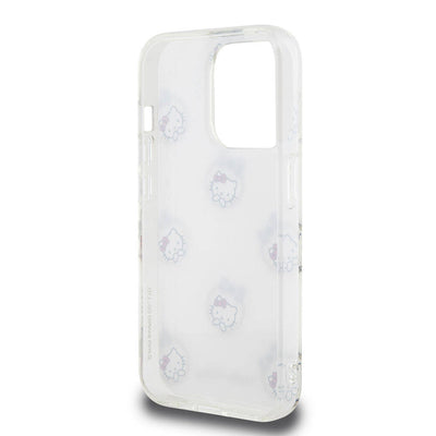 Apple iPhone 15 Pro Kılıf Hello Kitty Orjinal Lisanslı Elektroplating Kaplama Kabarcık Baskılı Kapak Beyaz