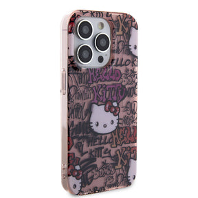 Apple iPhone 15 Pro Max Kılıf Hello Kitty Orjinal Lisanslı İkonik Logolu Etiket Graffiti Kapak