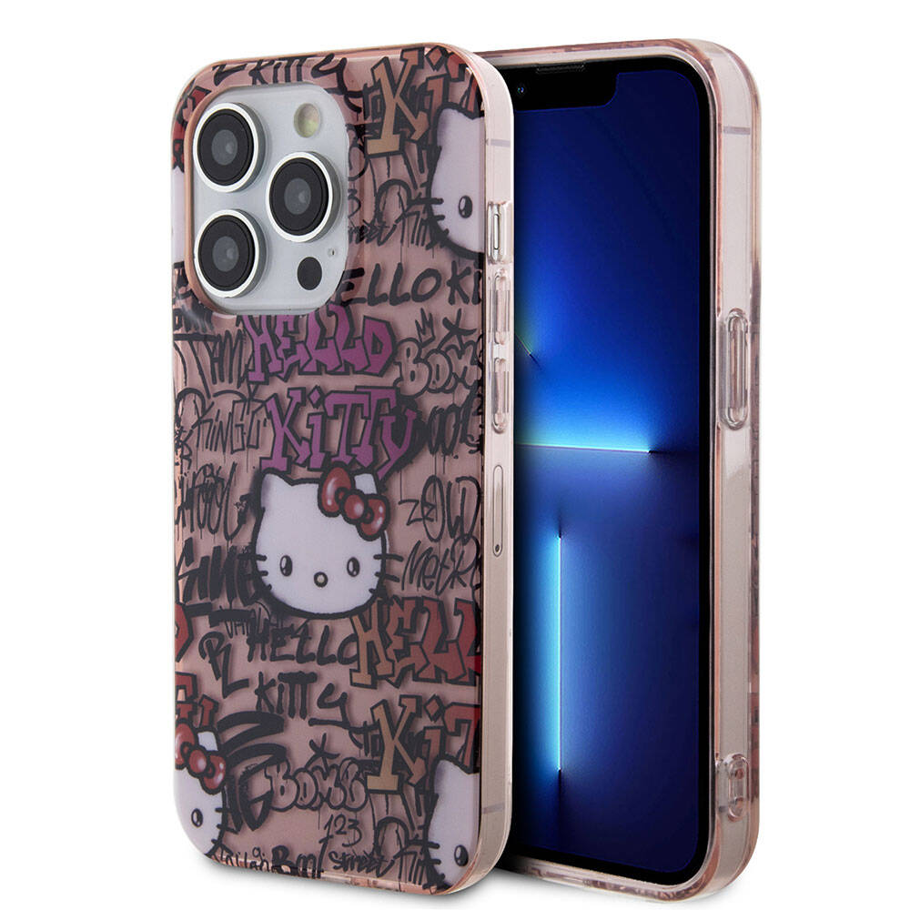 Apple iPhone 15 Pro Max Kılıf Hello Kitty Orjinal Lisanslı İkonik Logolu Etiket Graffiti Kapak