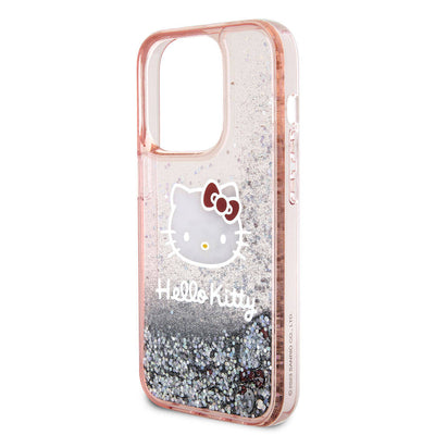 Apple iPhone 15 Pro Kılıf Hello Kitty Orjinal Lisanslı İkonik Sıvılı Glitter Kapak Pembe