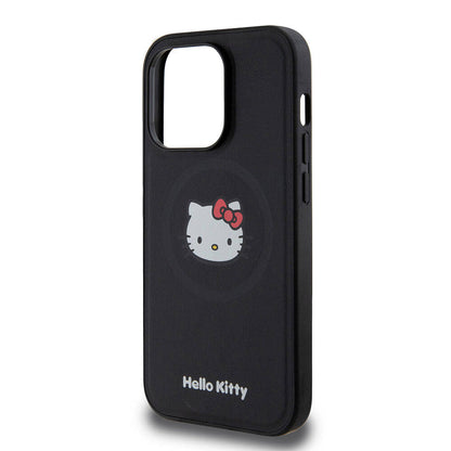 iPhone 15 Pro Kılıf Hello Kitty Orjinal Lisanslı M-safe Şarj Özellikli Kitty Head Deri Kılıf