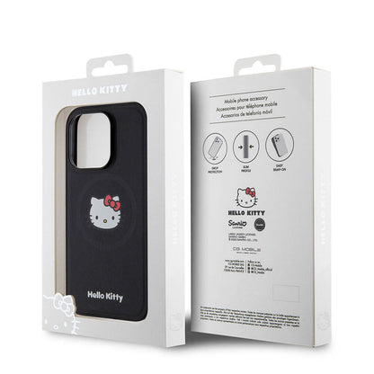 iPhone 15 Pro Kılıf Hello Kitty Orjinal Lisanslı M-safe Şarj Özellikli Kitty Head Deri Kılıf