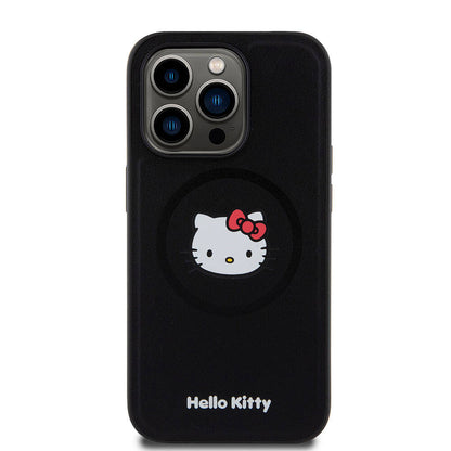 iPhone 15 Pro Kılıf Hello Kitty Orjinal Lisanslı M-safe Şarj Özellikli Kitty Head Deri Kılıf