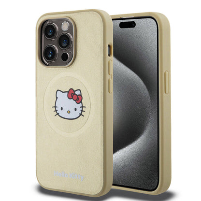 iPhone 15 Pro Kılıf Hello Kitty Orjinal Lisanslı M-safe Şarj Özellikli Kitty Head Deri Kılıf