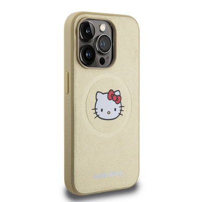 Apple iPhone 15 Pro Kılıf Hello Kitty Orjinal Lisanslı Magsafe Şarj Özellikli Kitty Head Deri Kapak Siyah