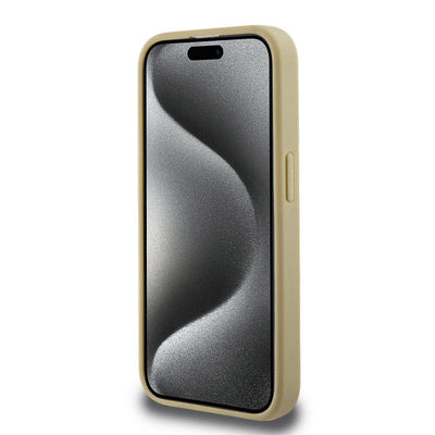 Apple iPhone 15 Pro Kılıf Hello Kitty Orjinal Lisanslı Magsafe Şarj Özellikli Kitty Head Deri Kapak Gold